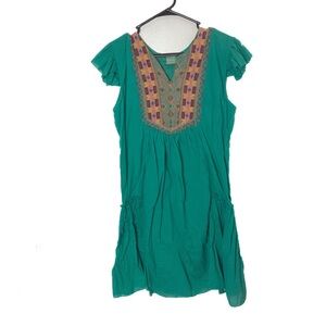 Urban Nomad Teal Dress Embroidered Flutter Sleeve Dress